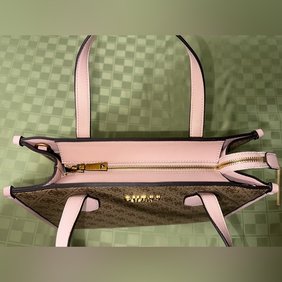 Guess Silvana 4G Brown and Pink Monogram Crossbody Tote Bag - Picture 12 of 12